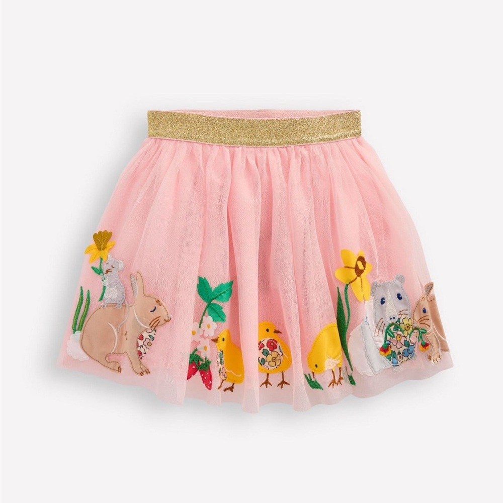 Mini Boden Pink Bunnies Tulle Skirt, Size 6-7, NWT